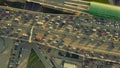 Aerial top down view shot of traffic jam on both sides of a highway in the evening rush hour Royalty Free Stock Photo