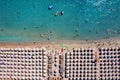 Aerial top down view to a busy beach, Greece