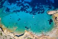 Aerial top down view to a little bay on Patroklos island, Greece