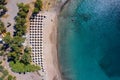 Aerial top down view to the beach of Klima on the island of Aegina, Greece