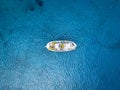 Aerial top down view of a traditional, Greek fishing boat Royalty Free Stock Photo