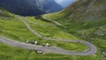 Aerial top down view Transfagarash mountain road. Romania Transilvania. Shot on drone. Famous tourism travel destination Royalty Free Stock Photo