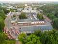 Aerial top down view of trolleybus garage in Vilnius, Lithuania Royalty Free Stock Photo