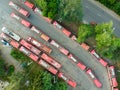 Aerial top down view of trolleybus garage in Vilnius, Lithuania Royalty Free Stock Photo