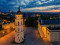 Aerial top night view of Vilnius, Lithuania: the cathedral Royalty Free Stock Photo