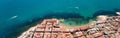 Aerial top panoramic image drone view Torrevieja resort spanish city turquoise bay of Mediterranean seascape