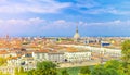 Aerial top panoramic view of Turin city center skyline with Piazza Vittorio Veneto square, Po river and Mole Antonelliana building