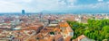 Aerial top panoramic view of Turin city historical centre, Royal Palace, Palazzo Carignano Royalty Free Stock Photo