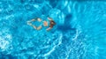 Aerial top view of active woman in swimming pool from above, girl swims in blue water, tropical vacation, holiday on resort Royalty Free Stock Photo