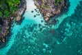 Aerial top view of amazing tropical paradise Koh Kra island in Thailand