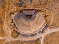 Aerial top view Amphitheater in Hierapolis ancient city travertine terraces in Pamukkale Turkey