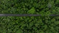 Aerial top view asphalt road forest in asian tropical rainforest green forest tree, Tropical jungle forest in Southeast Asia, Royalty Free Stock Photo