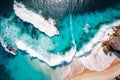 Aerial top view background of ocean water white calm wave splashing in the sea to the shore, strength and power of nature Royalty Free Stock Photo