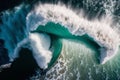 Aerial top view background of ocean water white wave splashing in the sea to the shore, strength and power of nature, wave Royalty Free Stock Photo