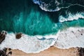 Aerial top view background photo of ocean water white calm wave splashing in the sea to the shore, strength and power of nature Royalty Free Stock Photo