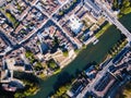 Aerial photography of the bank of Loing river in Nemours city