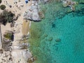 Aerial top view of the beautiful beach at Agia Anna, Naxos island Royalty Free Stock Photo