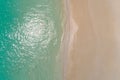 Aerial top view beautiful sea landscape, beach and wave with turquoise sea water with copy space