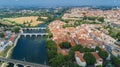 Aerial top view of Beziers town, river and bridges from above, South France Royalty Free Stock Photo