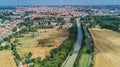 Aerial top view of Beziers town, river and bridges from above, South France Royalty Free Stock Photo