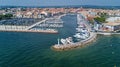 Aerial top view of boats and yachts in marina from above, harbor of Meze town, France Royalty Free Stock Photo