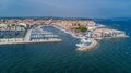 Aerial top view of boats and yachts in marina from above, harbor of Meze town, South France Royalty Free Stock Photo