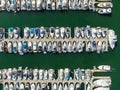 Aerial top view of boats and yachts in marina Royalty Free Stock Photo