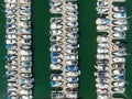 Aerial top view of boats and yachts in marina Royalty Free Stock Photo