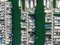 Aerial top view of boats and yachts in marina Royalty Free Stock Photo