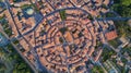 Aerial top view of Bram medieval village from above, Southern France Royalty Free Stock Photo