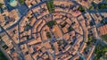 Aerial top view of Bram medieval village from above, Southern France Royalty Free Stock Photo