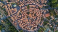 Aerial top view of Bram medieval village from above, Southern France Royalty Free Stock Photo