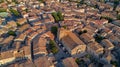 Aerial top view of Bram medieval village from above, Southern France Royalty Free Stock Photo