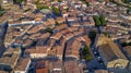 Aerial top view of Bram medieval village from above, Southern France Royalty Free Stock Photo