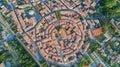 Aerial top view of Bram medieval village architecture and roofs from above, France Royalty Free Stock Photo