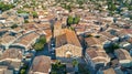 Aerial top view of Bram medieval village architecture and roofs from above, France Royalty Free Stock Photo