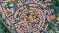 Aerial top view of Bram medieval village architecture and roofs from above, France Royalty Free Stock Photo