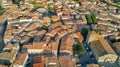 Aerial top view of Bram medieval village architecture and roofs from above, France Royalty Free Stock Photo