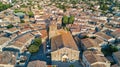 Aerial top view of Bram medieval village architecture and roofs from above, France Royalty Free Stock Photo