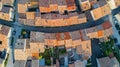 Aerial top view of Bram medieval village architecture and roofs from above, France Royalty Free Stock Photo