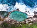 Aerial top view of the Bronte Baths near the beautiful blue sea in Australia