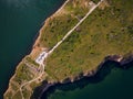 aerial view of Cape Kaliakra, Bulgaria's enchanting headland. Marvel at the majestic cliffs, ancient fortress, and