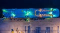 Aerial top view car carrier vessel at night, rows of new cars at night waiting to be dispatch and shipped import export new cars Royalty Free Stock Photo