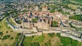 Aerial top view of Carcassonne medieval city and fortress castle from above, France Royalty Free Stock Photo