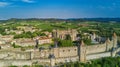 Aerial top view of Carcassonne medieval city and fortress castle from above, France Royalty Free Stock Photo