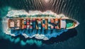 Aerial top view of cargo container business ship, global express in the ocean, logistic freight shipping and transportation,