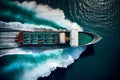 Aerial top view of cargo maritime ship with a container. AI Generative
