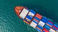 Aerial top view cargo vessel, Container vessel in export and imp Royalty Free Stock Photo