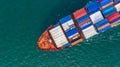 Aerial top view cargo vessel, Container vessel in export and imp
