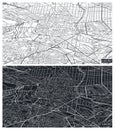 Aerial top view city map Madrid, black and white detailed plan, urban grid in perspective, vector illustration